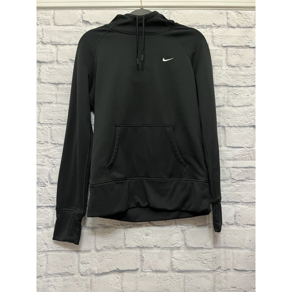 Nike Women Therma-Fit Swoosh Hoodie Sweatshirt Black Size M Athleisure Techwear
